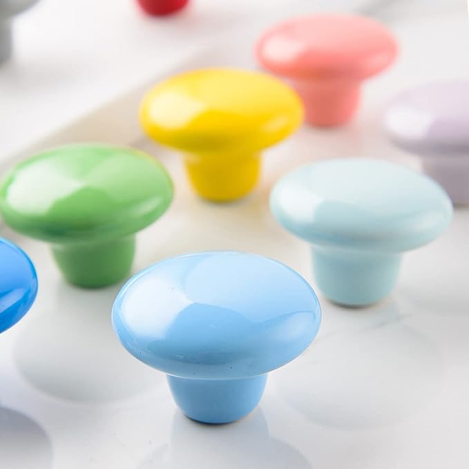 HUAMULAN 15PCS Glossy Ceramic Knobs Button Round Mushroom Cabinet Dresser Vintage Pulls Door Handles Cupboard Wardrobe Drawer, Dia. 1.5 inch 38mm, Light Yellow