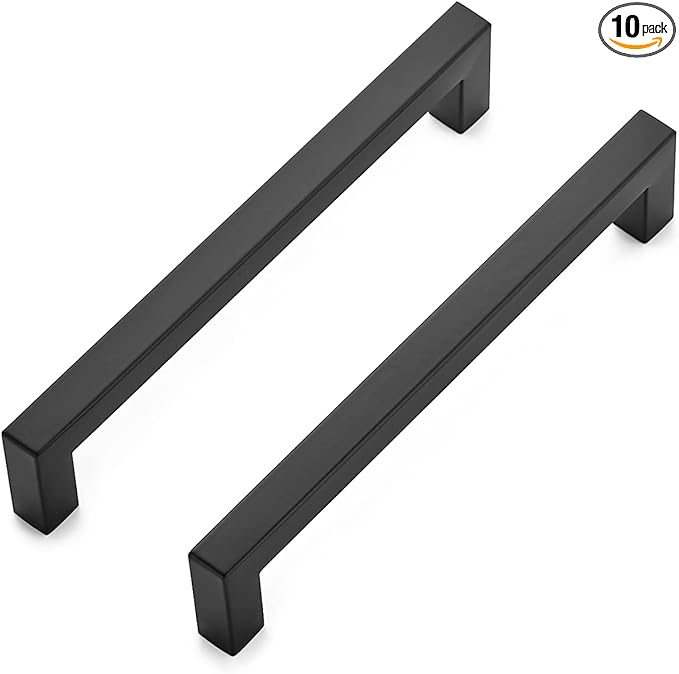 Ravinte 10 Pack 6-1/4 Inch Kitchen Square Cabinet Handles Matte Black Pulls Black Drawer Pulls Kitchen Cabinet Hardware Handles