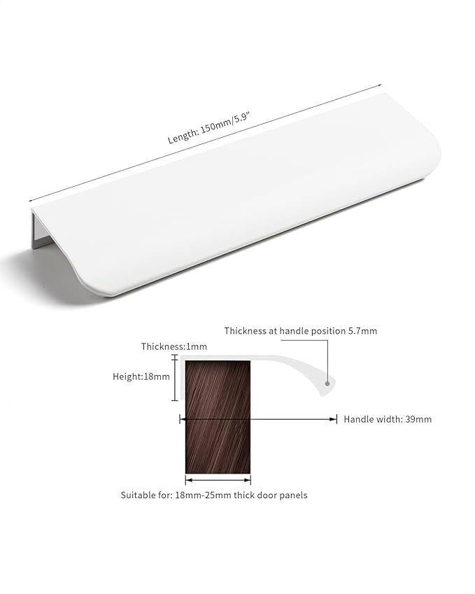 5 Pack 6 inch self Adhesive Cabinet Handles Warm White Adhesive Cabinet pulls Drawer Edge pulls Stick on Handles for Cabinet Finger pulls for Concealed Drawer Handles Flat