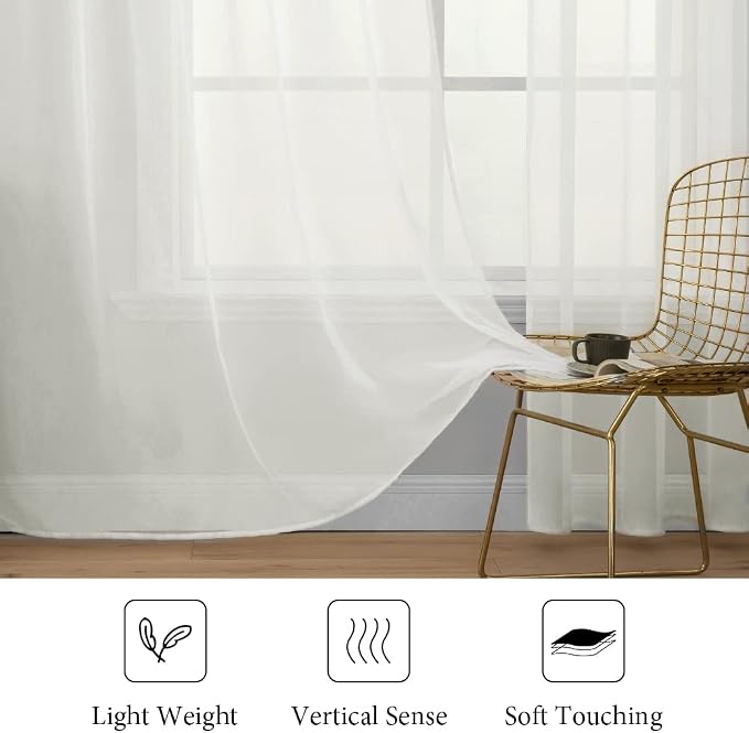 MIULEE Ivory Window Sheer Curtains 2 Panels Width 38 x Length 72 Inches | Sheer - Image 4