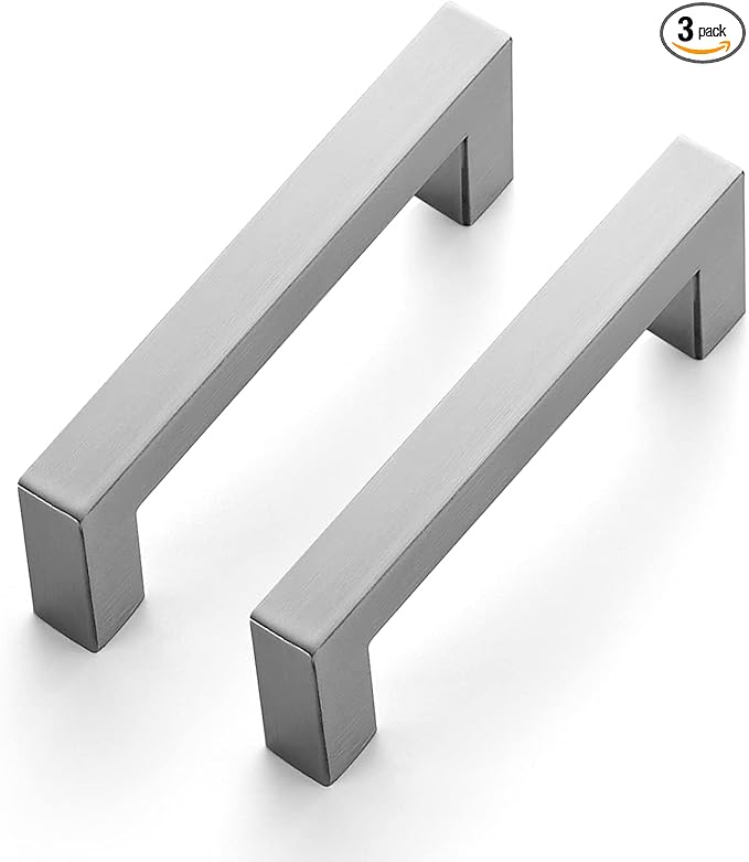 Ravinte 3 Pack 3-1/2 Inch Square Cabinet Handles Satin Nickel Pulls Brushed Nickel Drawer Pulls Kitchen Cupboard Hardware for Cabinets Cupboard Drawer Handles
