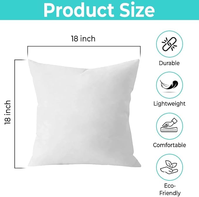 QUBA LINEN Throw Pillow Inserts, 18x18 Inches - Image 3