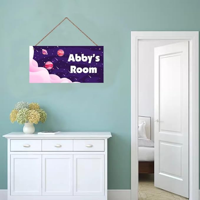 Personalized Universe Sign Cute Aerospace Stars Themed For Kids Room Nursery Door Decor,Custom Name Wall Decor Decorative Plate for Boys Room Girls Bedroom