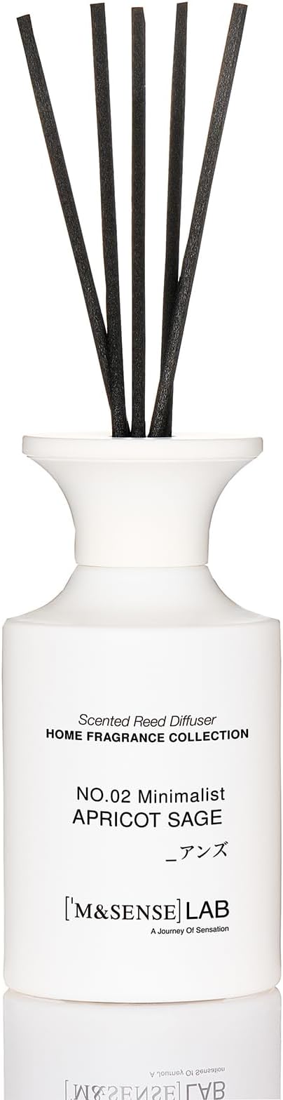 M&SENSE Minimalist Large Reed Diffuser 300ml, Apricot Sage Scented with Natural Essential Oils, Long Lasting with 7 Sticks, Non-Toxic Home Fragrance for Bedroom, Bathroom Decor