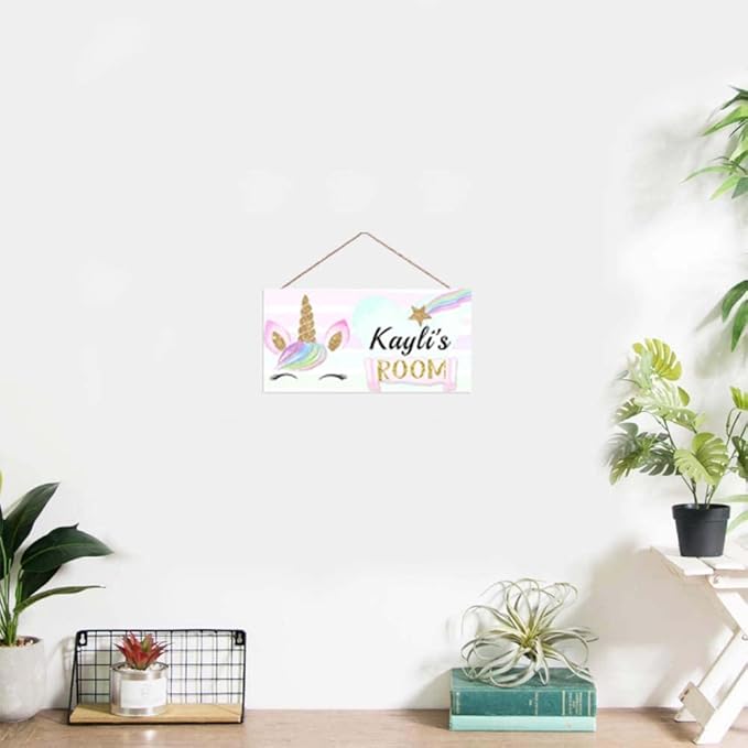Personalized Signs Rainbow Unicorn Sign Kids Door Sign Wall Decor Art Sign for Kids Room Bedroom Game Room Custom Name Girls Room