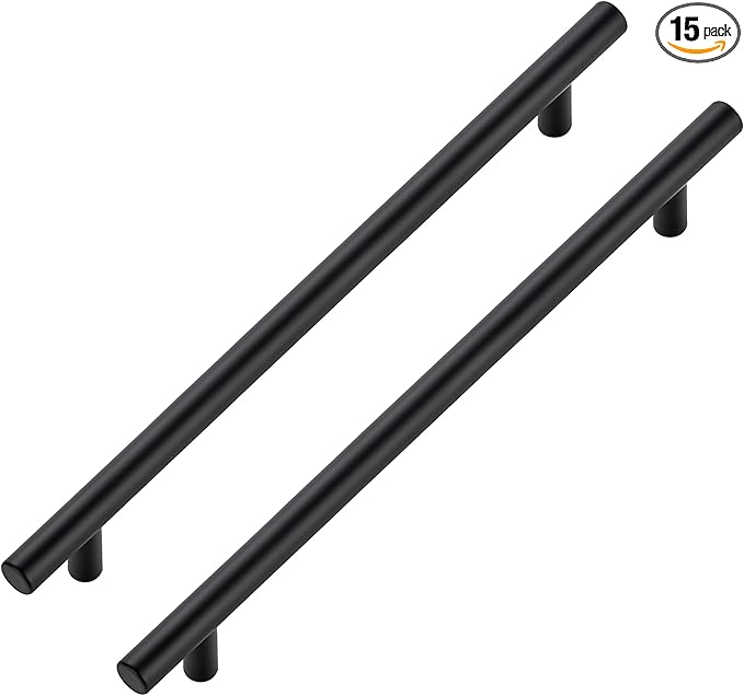 JOY DECOR 15 Pack Cabinet Handles, Black Cabinet Pulls, 8-3/4 in Hole Center Kitchen Hardware, Stainless Steel T Bar Handles for Dresser Drawers