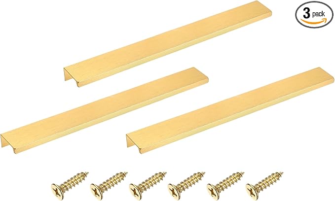 uxcell Cabinet Finger Edge Pull, 3pcs 250mm / 9.84" Aluminum Alloy Back Mount Hidden Cabinet Pulls Concealed Handle for Home Kitchen Drawer Cabinet, Gold