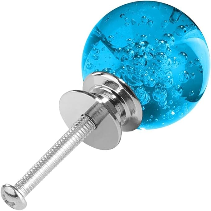 12 Pcs 30mm Round Shape Bubble Crystal Glass Cabinet Knobs with Screws Drawer Knob Pull Handle Used for Kitchen, Dresser, Door, Cupboard (Azure)