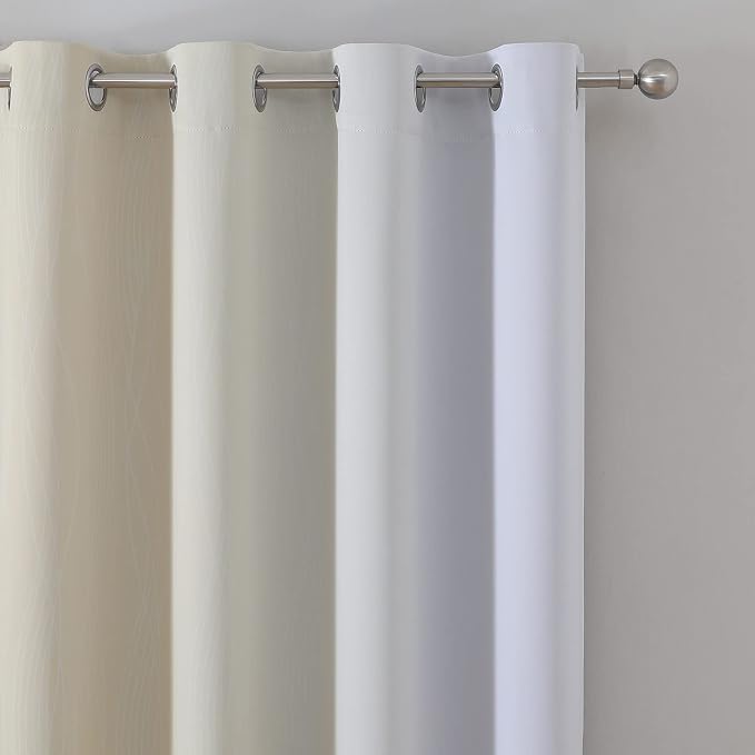 Beige and Grayish White Ombre Blackout Curtains - Image 4