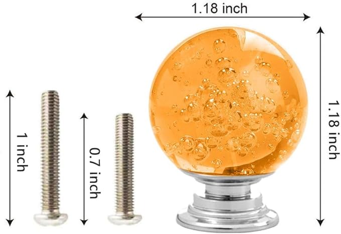 12 Pcs 30mm Round Bubble Crystal Glass Cabinet Knobs with Screws Drawer Knob Pull Handle Used for Kitchen, Dresser, Door, Cupboard (Amber)