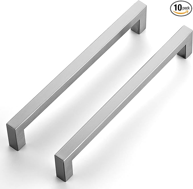 Ravinte 10 Pack 7-1/2 Inch Kitchen Square Cabinet Handles Satin Nickel Pulls Brushed Nickel Kitchen Cabinet Hardware Handles for Cupboard Drawer Pulls