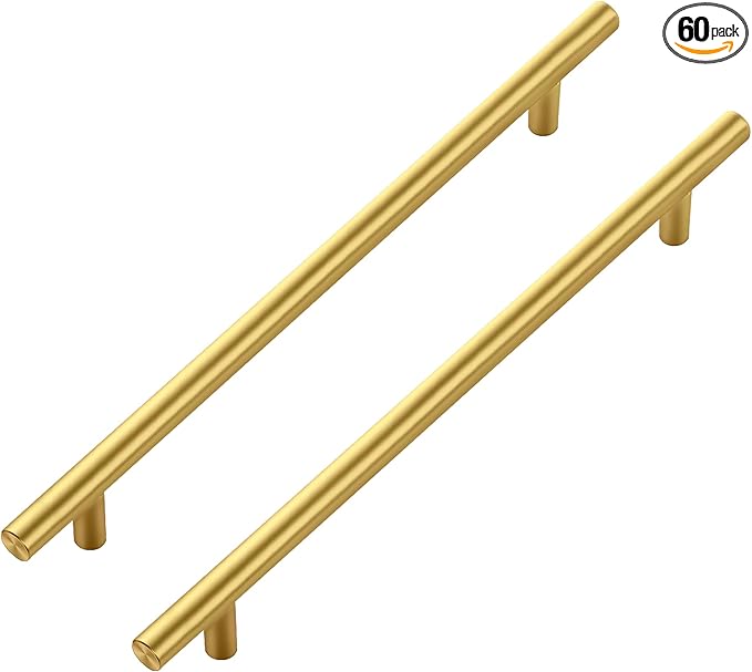 JOY DECOR 60 Pack Cabinet Handles, Gold Cabinet Pulls, 8-3/4 in Hole Center Kitchen Cabinet Handles, Stainless Steel T Bar Handles for Dresser Drawers