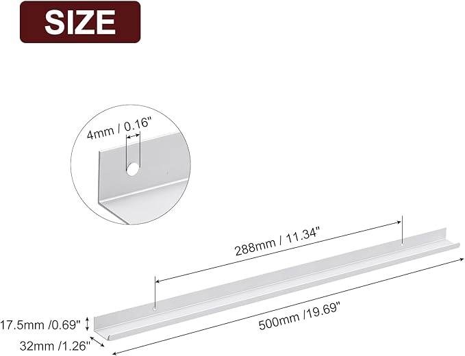 uxcell Cabinet Finger Edge Pull, 1pcs 500mm / 19.69" Aluminum Alloy Back Mount Hidden Cabinet Pulls Concealed Handle for Home Kitchen Drawer Cabinet, Silver