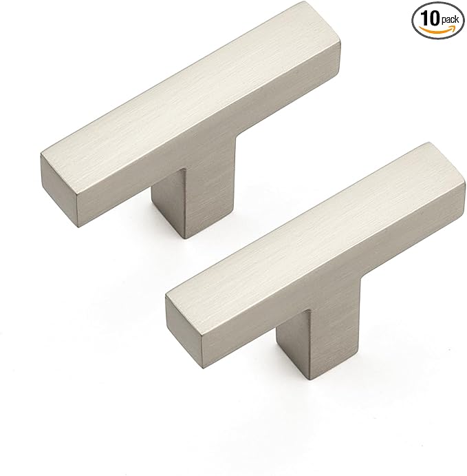 Ravinte 10 Pack Solid Single Hole Slim Square Bar Dresser Drawer Handles Kitchen Cabinet Handles Brushed Nickel Drawer Pulls Kitchen Cabinet Hardware Pulls