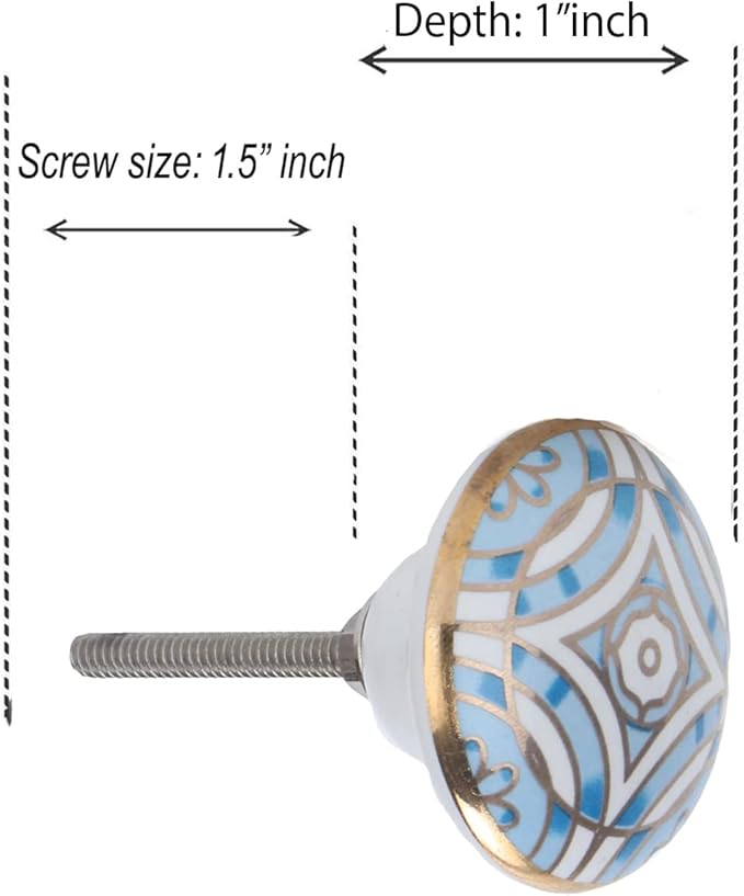 Perilla Home Set of 6 Aster Knob Ceramic Decorative Round Knobs for Home Kitchen Cabinet Vintage Hardware Cupboard Door Dresser Wardrobe Drawer Pulls (Blue)