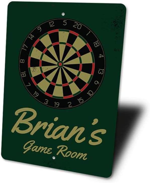 Brian's Game Room Personalized Name Aluminum Metal Sign for Man Cave Wall Decor Entertainment Space Hanging Plaque with Pre-Drilled Holes 8x12 Inch