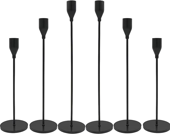 Matte Black Candlestick Holders, Set of 6 Candle Holders for 3/4" Taper Candles&Led Modern Metal Candle Stands Decorative Table Centerpieces for Wedding Party Church,Decorative Fitting