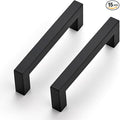 JOY DECOR 15 Pack Cabinet Handles, Black Cabinet Pulls, 3-3/4 Inch Kitchen Closet Handles Square Drawer Pulls Stainless Steel Drawer Hardware, 96mm Hole Centers