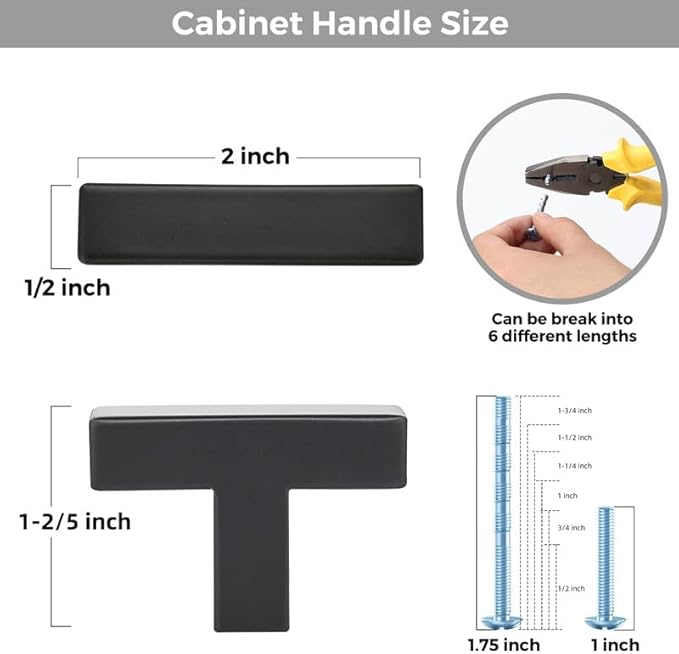 3 Pack Matte Black Cabinet Knobs - Kitchen Cabinet Knobs Black Cabinet Pulls for Kitchen Cabinet Drawer Stainless Steel Dresser Knobs for Cabinet Hardware 2in Length Single Hole Square