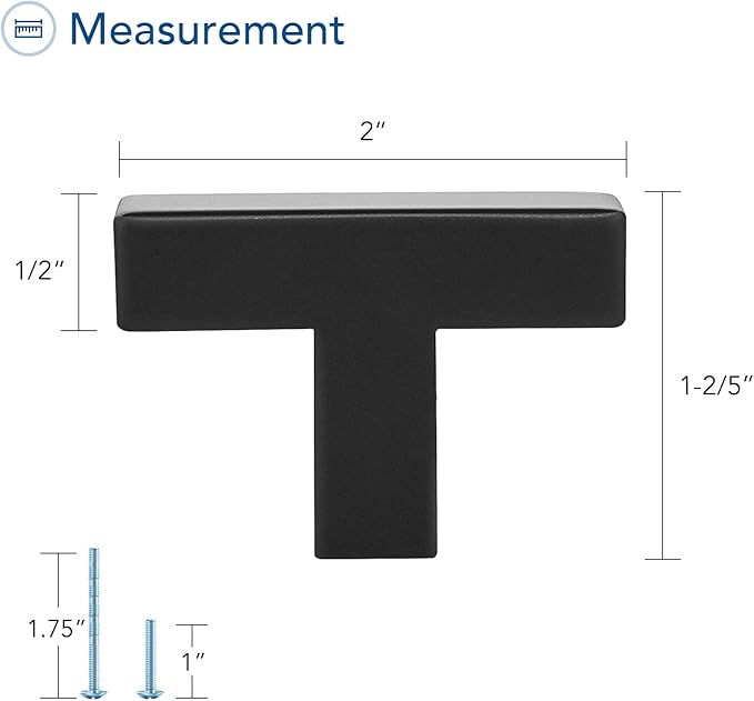 Ravinte 1 Pack Black Cabinet Pulls Single Hole Square Kitchen Cabinet Handles Matte Black Kitchen Hardware for Drawer Pulls Drawer Handles Come with Screwdriver