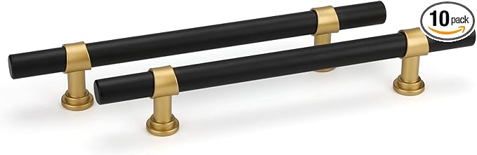 goldenwarm 10 Pack Black and Gold Cabinet Pulls 6-1/4 Inch Kitchen Cabinet Handles Black Drawer Pulls for Dresser Bathroom Modern Hardware,Zinc Alloy Base