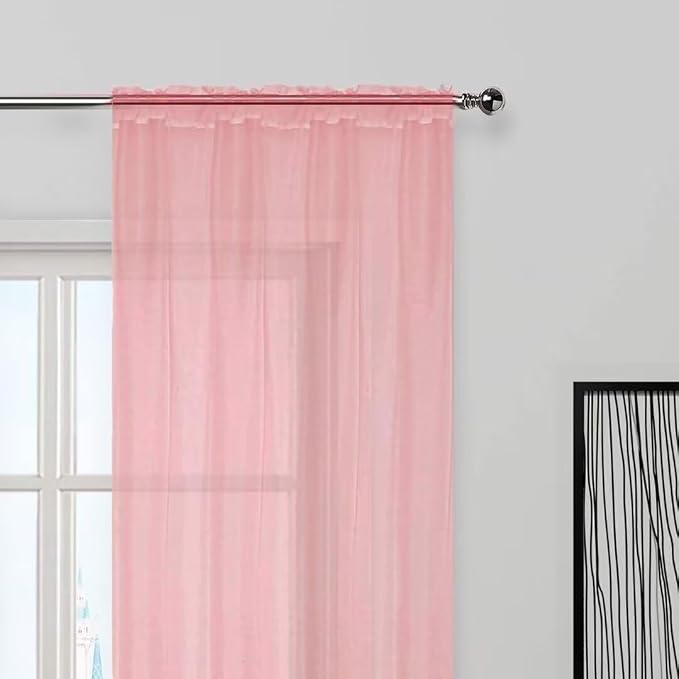 SpaceDresser Sheer Blush Curtains 4 Panels Rod Pocket Semi-Sheer Curtain 45 - Image 4