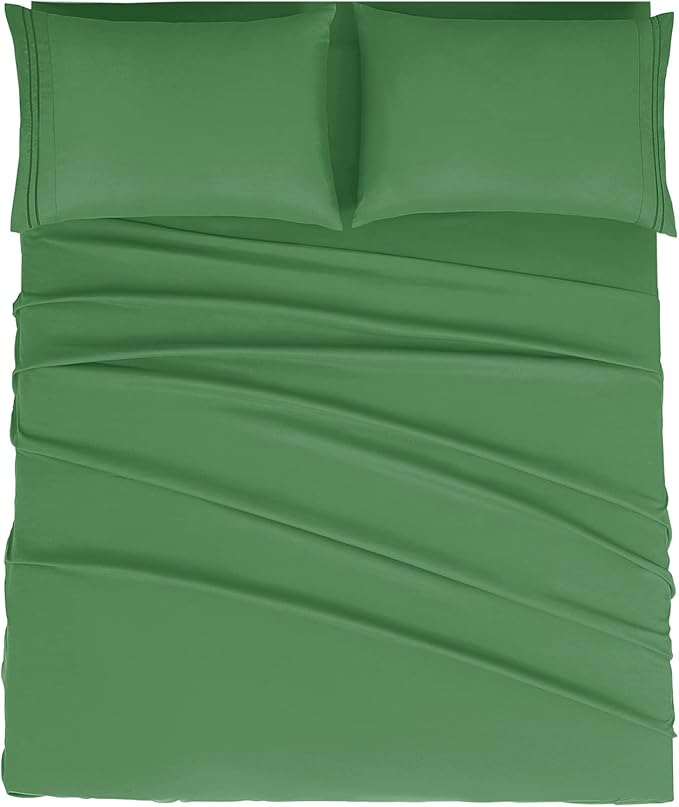 Mejoroom Queen Size Sheet Set - Hotel Luxury 1800 Bedding Sheets & Pillowcases - Deep Pocket Fitted Sheet, Soft, Breathable, Wrinkle & Fade Resistant - 4 Piece (Queen, Calla Green)