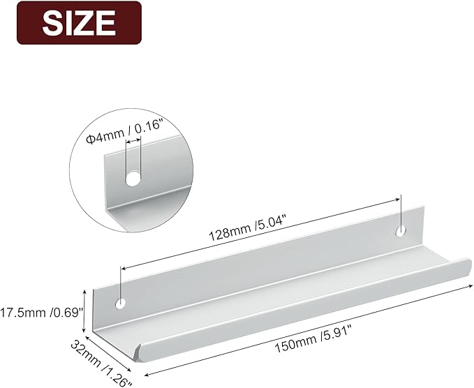uxcell Cabinet Finger Edge Pull, 3pcs 150mm / 5.91" Aluminum Alloy Back Mount Hidden Cabinet Pulls Concealed Handle for Home Kitchen Drawer Cabinet, Silver