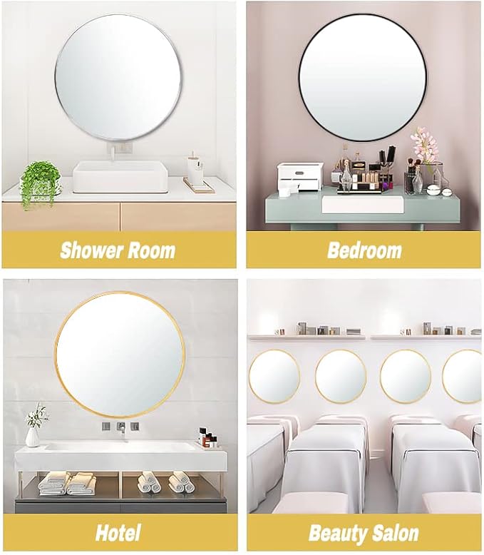 24" Round Mirror Circle Wall Mounted Hanging or Against Wall Metal Frame Dressing Make-up Mirrors for Entryway Bedroom Bathroom Living Room 24 inch Gold