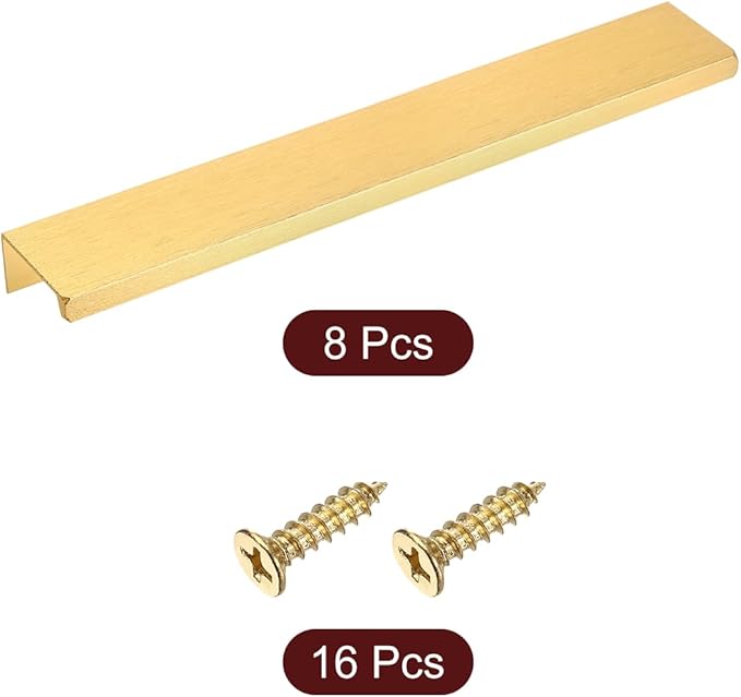 uxcell Cabinet Finger Edge Pull, 8pcs 200mm / 7.87" Aluminum Alloy Back Mount Hidden Cabinet Pulls Concealed Handle for Home Kitchen Drawer Cabinet, Gold