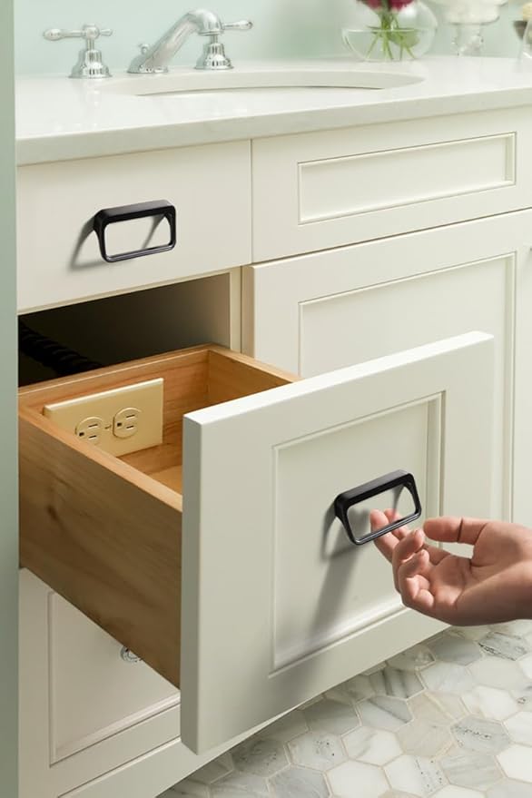 Goo-Ki Matte Black Cabinet pulls with 3''(76mm) Hole Center,Modern Zinc Alloy Finger Pulls for Drawer,Wardrobe,Cupboard,6 Pack