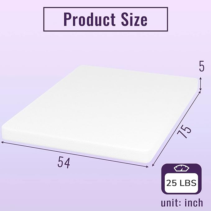 PayLessHere 5 Inch Memory Foam Mattress/Cooling Gel Bamboo Charcoal Infused Mattress/Medium Firm Mattresses/CertiPUR-US Certified/Bed-in-a-Box/Pressure Relieving Full Size,White