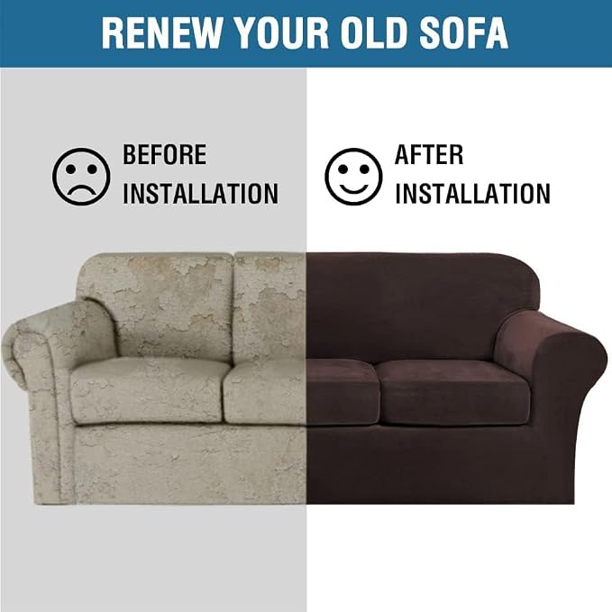 H.VERSAILTEX Modern Velvet Plush 4 Piece High Stretch Sofa Slipcover Sofa Cover - Image 8