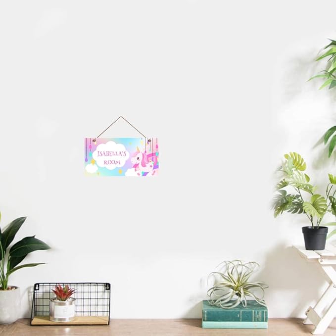 Personalized Signs Cute Unicorn Sign Custom Name Wall Decor Front Door Decor Home Decorative for Kids Room Girls Room Boys Baby Bedroom