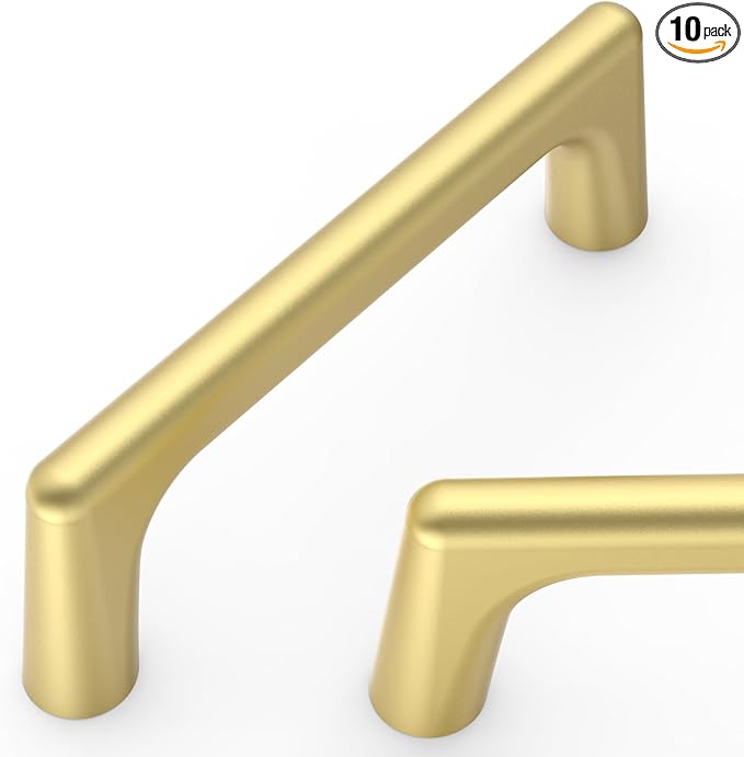Amerdeco 10 Pack Brushed Gold Cabinet Pulls 3 Inch(76MM) Hole Centers Kitchen Cabinet Handles Hardware Kitchen Handles for Cabinets Cupboard Handles Drawer Pulls ZH0041
