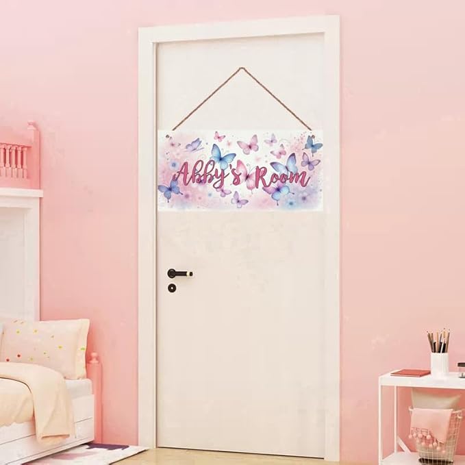 Personalized Sign Multicolour Butterfly Decor For Girls Room Nursery Kids Bedroom Custom Name Wood Plaque Hanging Plate Wall Art Decor For Kids Room