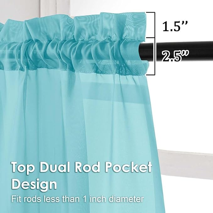 Aqua Sheer Curtains 36 inch Length 2 Panels Set, Light Filtering Voile Rod - Image 3