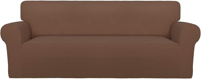 PureFit Stretch Oversized Couch Covers Fleece Sofa Slipcovers Brown | 1-Piece by PureFit