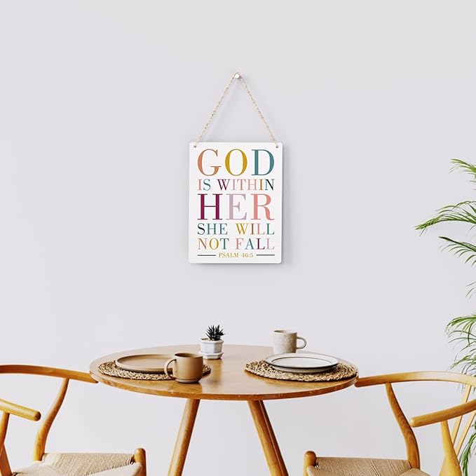 Motivational Scripture Wall Art Bible Verses Psalms 46:5 Wooden Hanging Sign Prayer Room Decor Religious Gift Christian Wall Decor for Home Office Bedroom Living Room Nursery 8x10 Inches