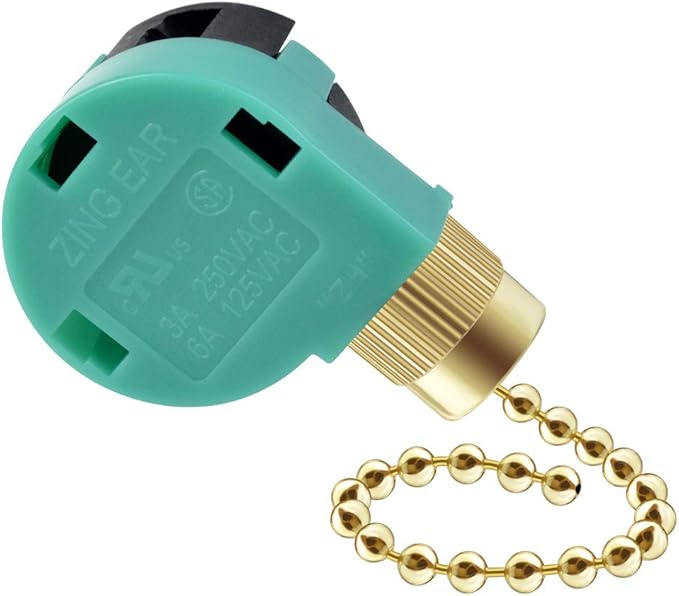 3 Pack Ceiling Fan Switch 3 Speed 4 Wire Zing Ear ZE-268S6 Fan Pull Chain Switch Replacement Speed Control for Ceiling Fan Light, Wall Lamps, Cabinet Light (Brass Color)