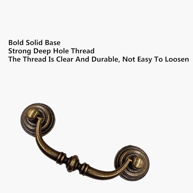 2PCS Retro Dresser Drawer Drop Bail Pulls Handles Classic Metal Swing Handles Hole Centers for Kitchen Bedroom Decoration (Brass)