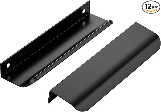 Ravinte Hardware 12 Pack Black Cabinet Handles, 5.9 Inch (150mm) Finger Edge Pulls, 5 Inch Hole Center, Finger Pulls for Cabinets