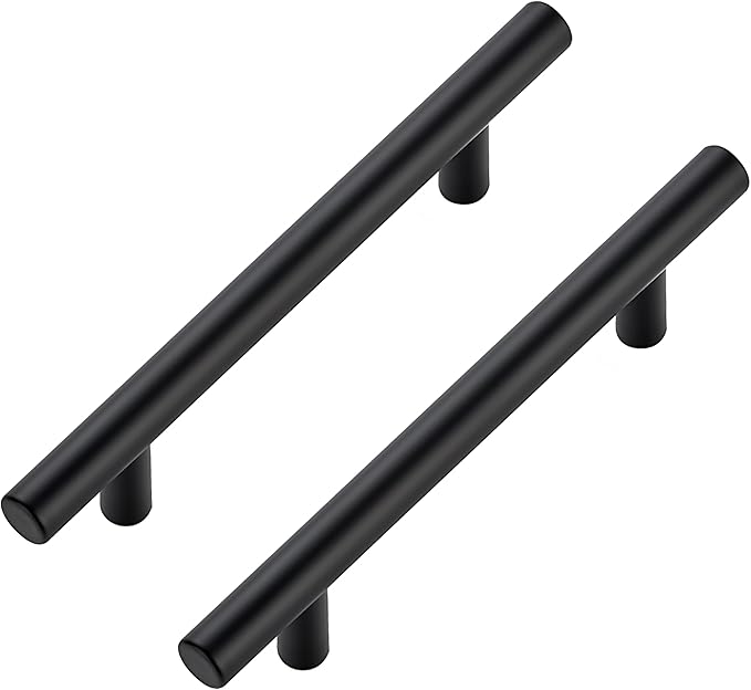 JOY DECOR 45 Pack Cabinet Handles, Black Cabinet Pulls, 4 in Hole Center Kitchen Hardware, Stainless Steel T Bar Handles for Dresser Drawers