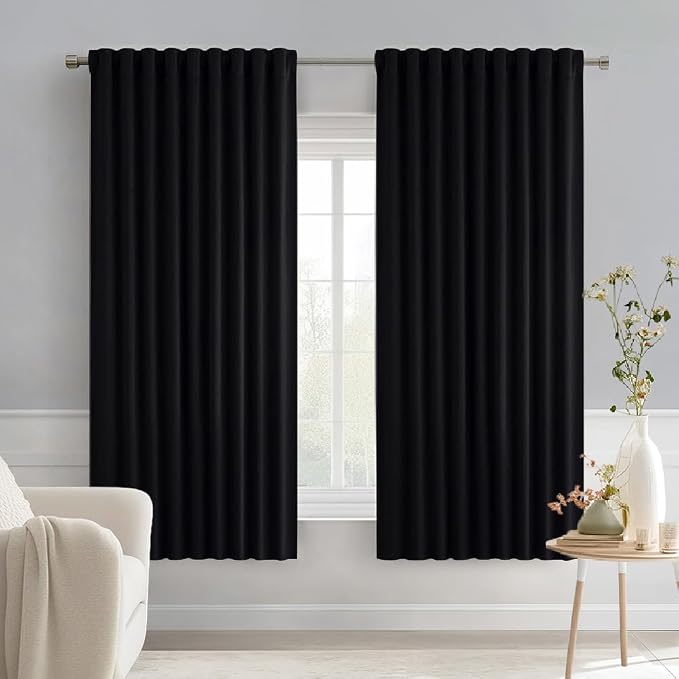 MIULEE Black Back Tab Blackout Curtains 52x54 Inch Length 2 Panels Set | Rod by MIULEE