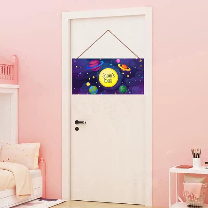 Personalized Sign Outer Space Room Décor Kids Room Decor, Sun Earth Theme Little Man Cave Wall Art Decor for Nursery, Solar System Nursery Door Decor for Toddler Baby Boys Room