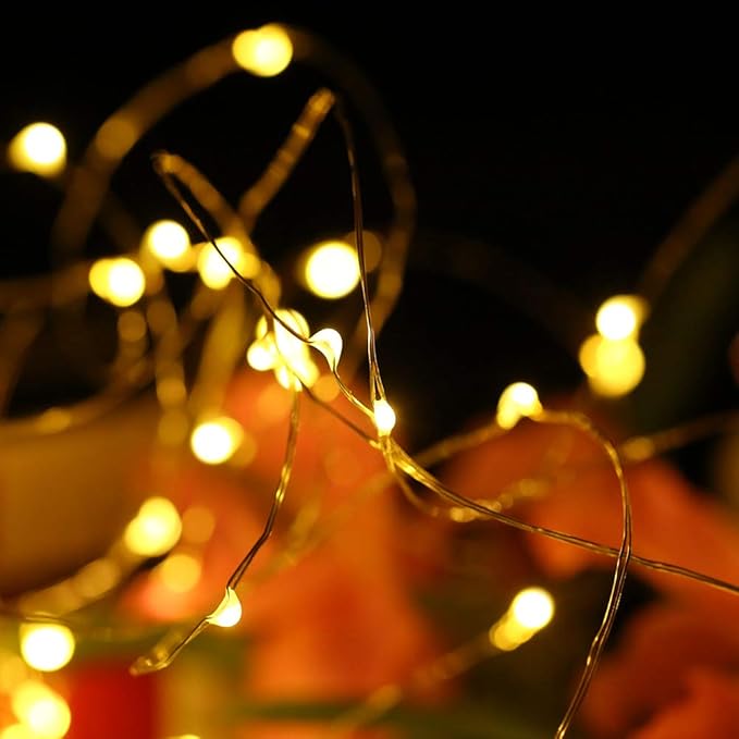 Mikasol Fairy Lights Battery Operated, 4 Packs Mini 3*AAA Battery Powered Copper Wire Led Starry String Lights Firefly Lights for Bedroom, Christmas, Parties, Decoration (5m/16ft Warm White)