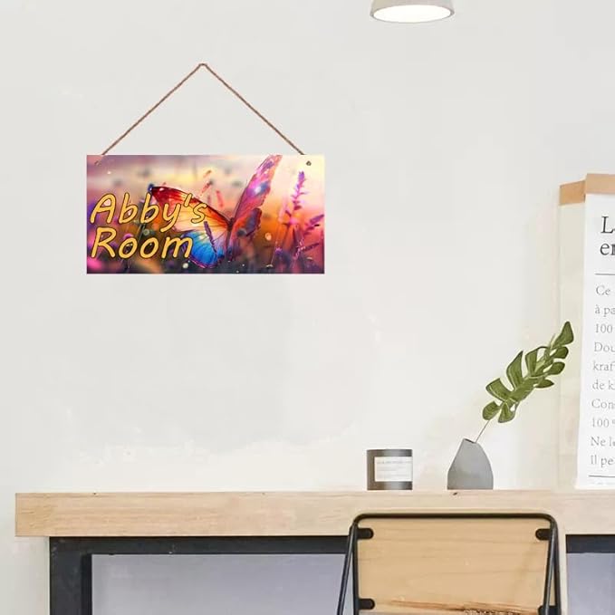 Personalized Colorful Butterfly Sign Room Door Decor For Girls Bedroom Kids Baby Nursery Wall Decor Custom Name Art Wooden Plaque