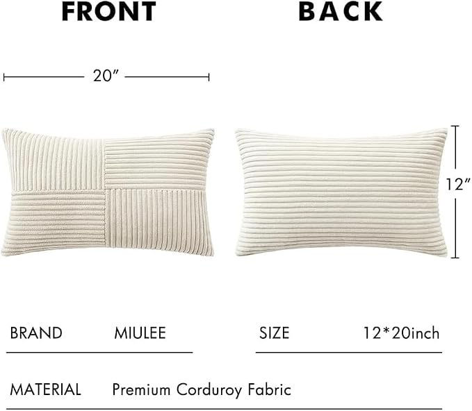 MIULEE Cream White Decorative Lumbar Throw Pillow Covers 12x20 Inch 2 Pack | - Image 6