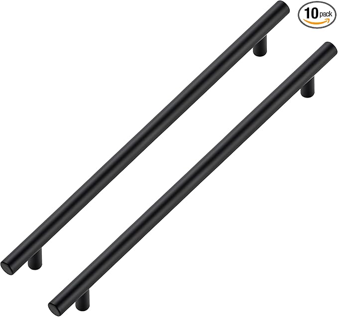 JOY DECOR 10 Pack Cabinet Handles, Black Cabinet Pulls, 10 in Hole Center Kitchen Hardware, Stainless Steel T Bar Handles for Dresser Drawers