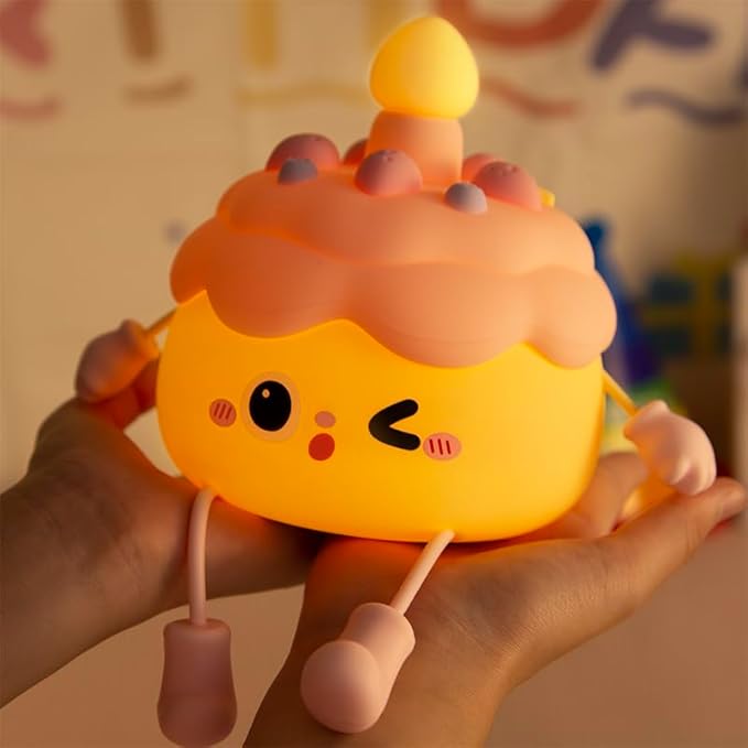 QANYI Birthday Gifts Cupcake Light for Kids, Silicone Party Cake Nursery Night Lamp with Soft Touch, Rechargeable Table Lamp Decor Gift for Daughter Girl Sister